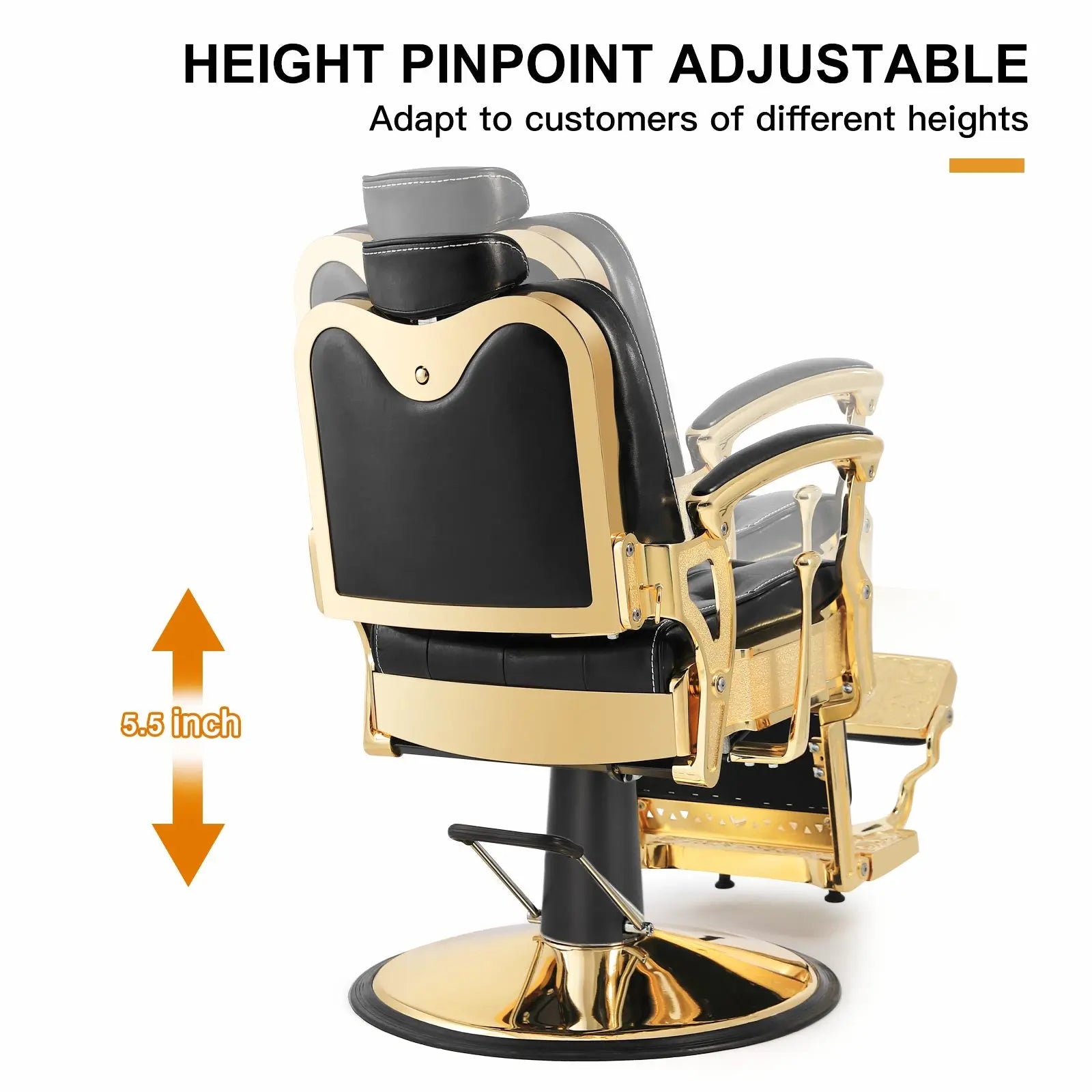 #5043 Heavy Duty Prestige Vintage Barber Chair (Black/Gold)