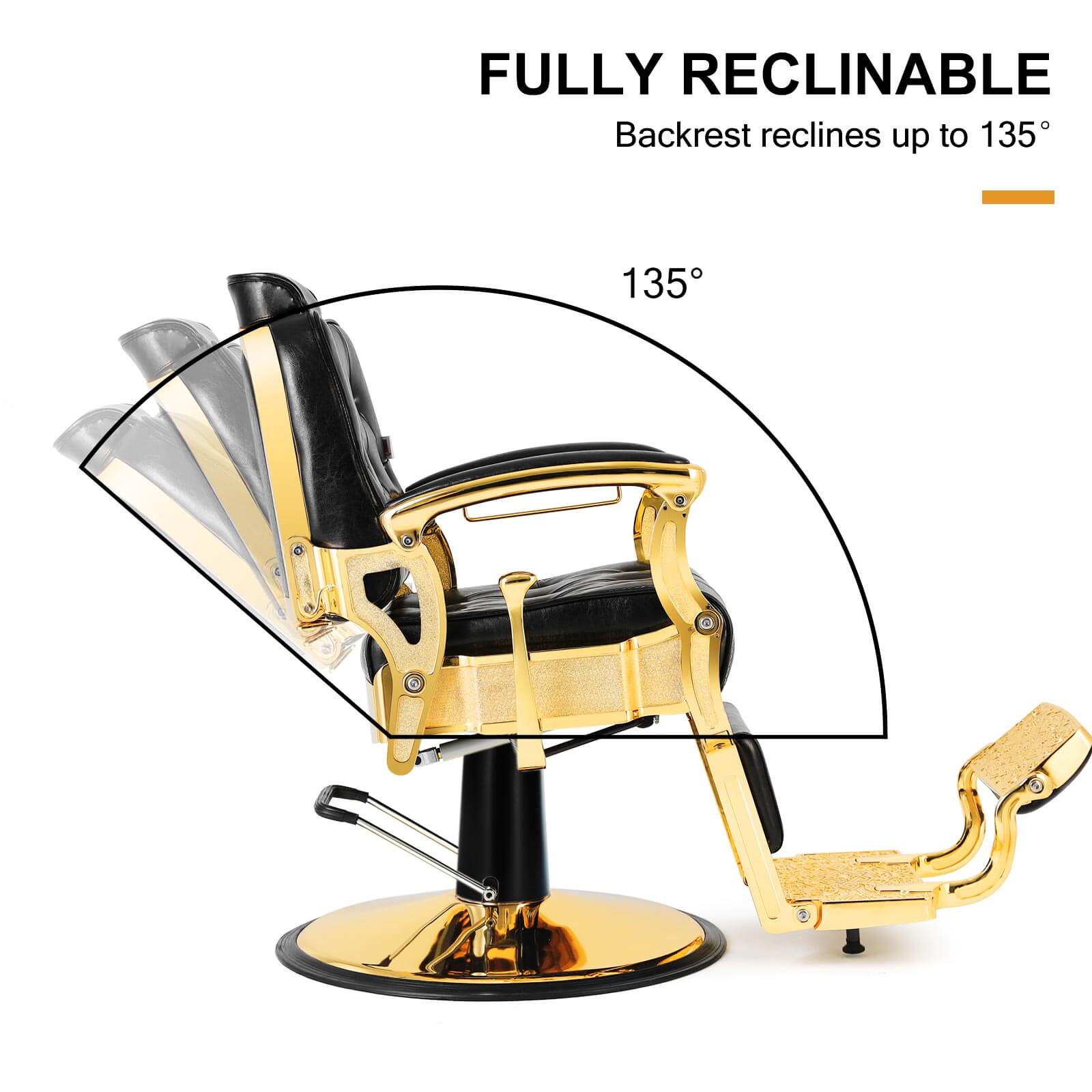 #5043 Heavy Duty Prestige Vintage Barber Chair (Black/Gold)