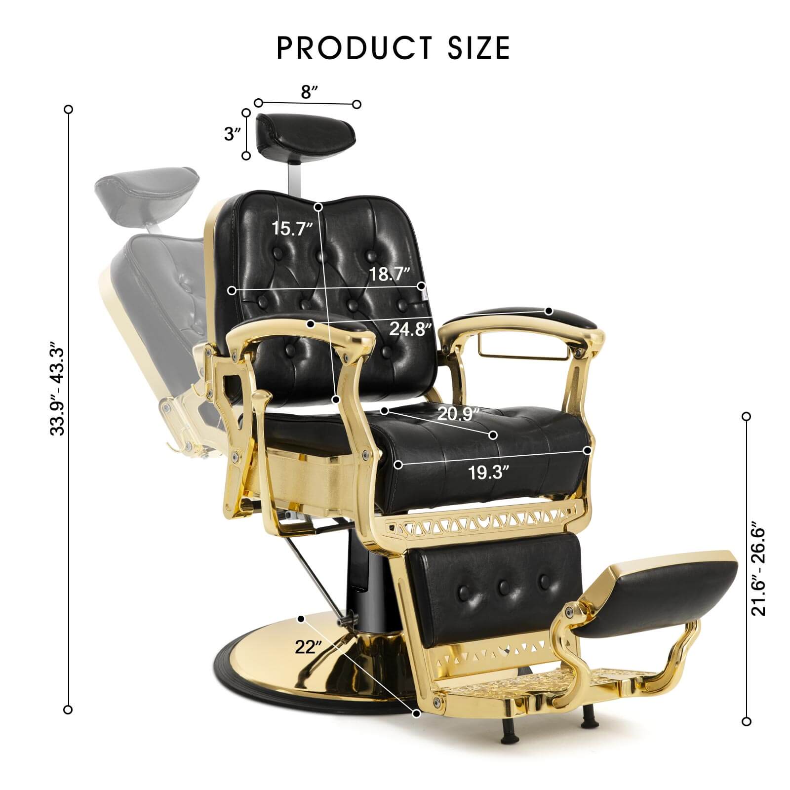 #5043 Heavy Duty Prestige Vintage Barber Chair (Black/Gold)