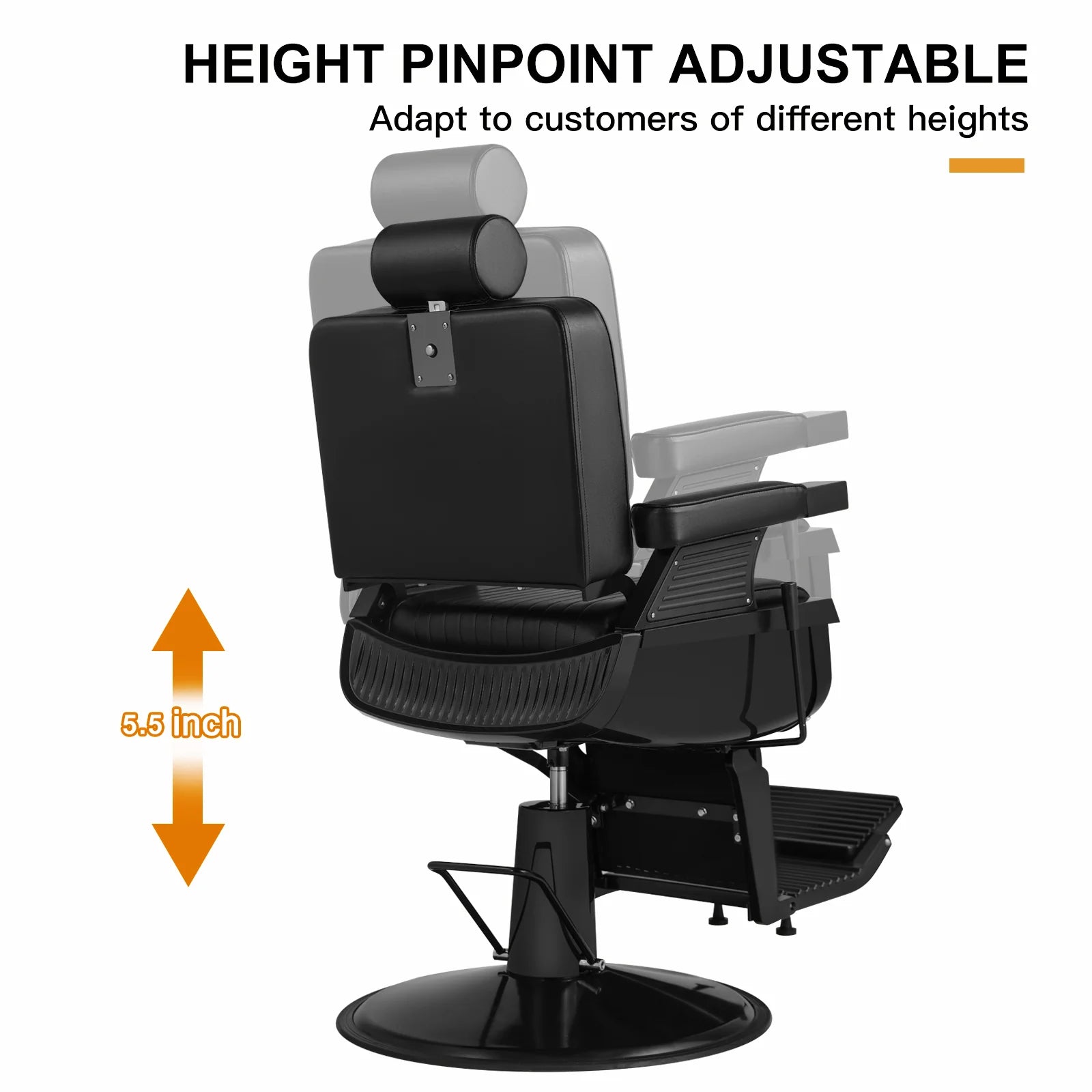 #5073 Heavy Duty Recline Hydraulic Barber Chair (All Black)