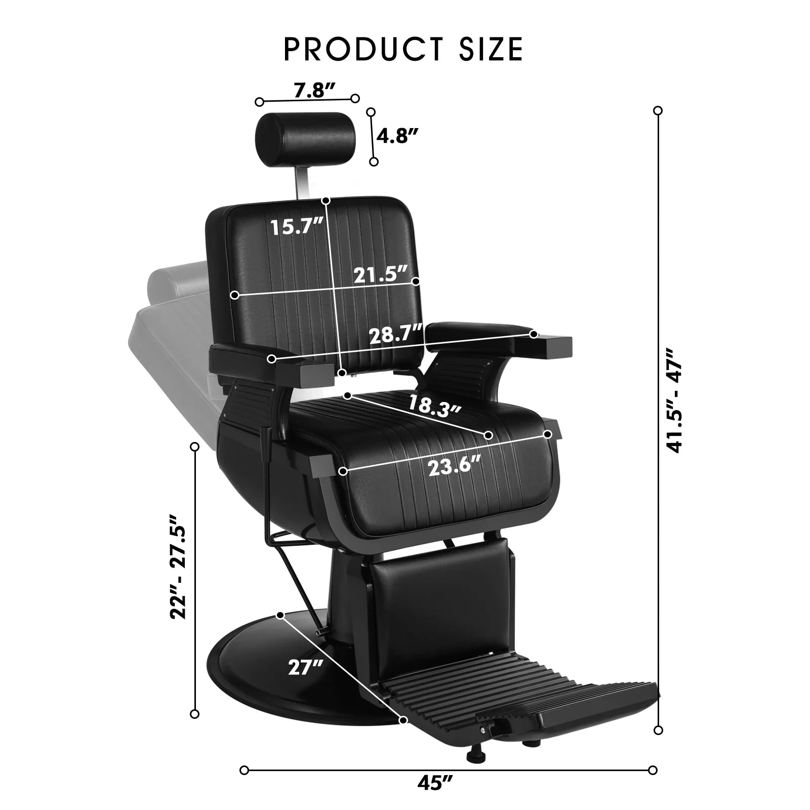#5073 Heavy Duty Recline Hydraulic Barber Chair (All Black)