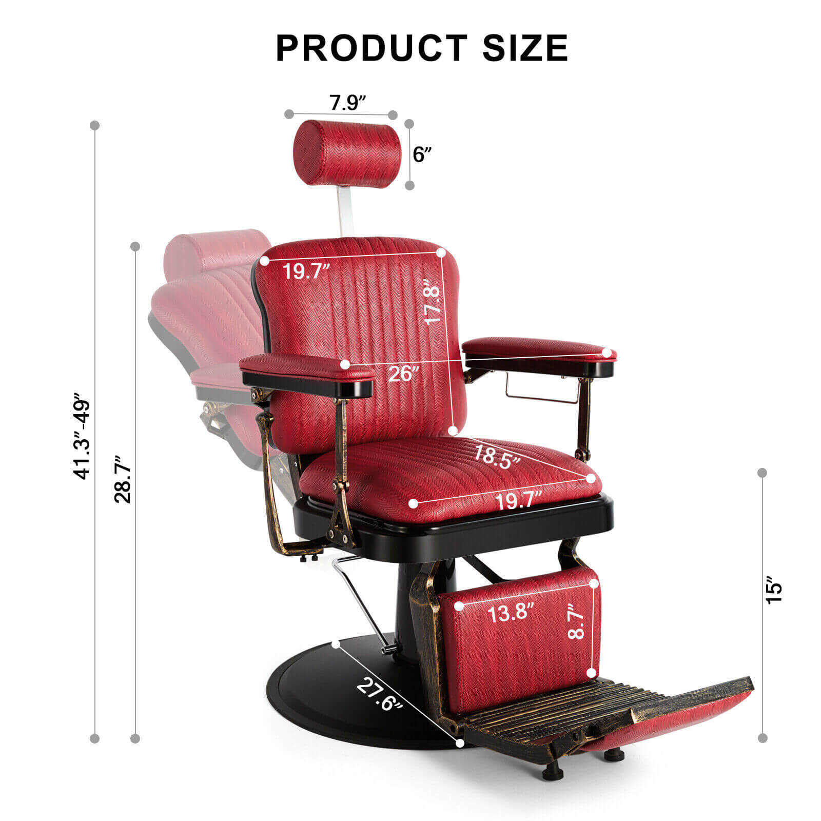 #5154 Retro Hydraulic Reclining Barber Chair (Burgundy)