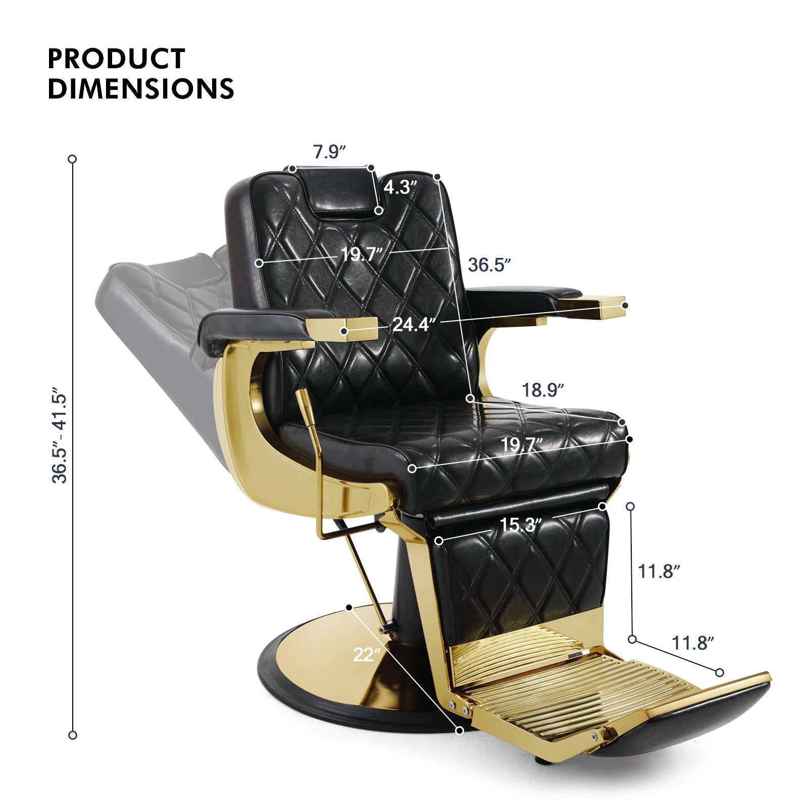 #5636 Prestige Wide Backrest Barber Chair（Gold/Black）