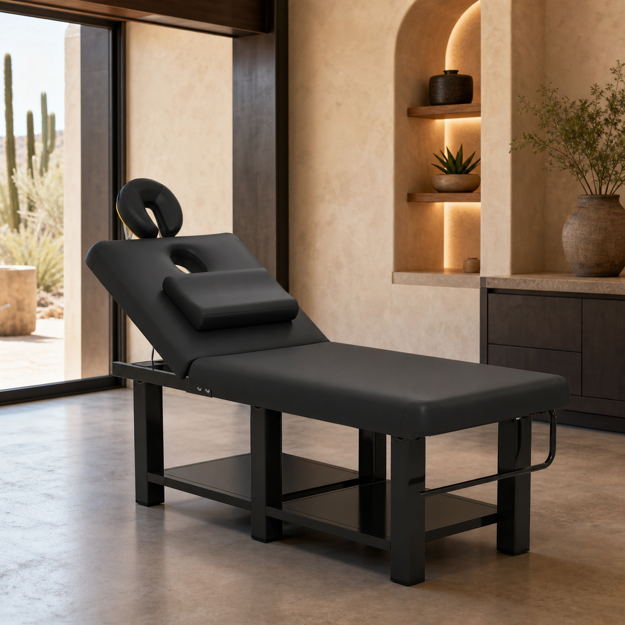 #2081 Heavy Duty Wide Stationary Massage Table Metal Frame PU Leather Spa Facial Professional Adjustable Massage Bed with Open-Chest & Headrest for Treatment Physical Therapy Tatoo Salon Equipment