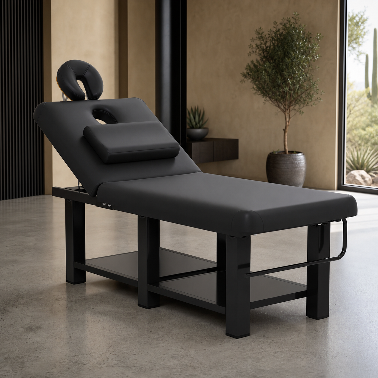#2081 Heavy Duty Wide Stationary Massage Table Metal Frame PU Leather Spa Facial Professional Adjustable Massage Bed with Open-Chest & Headrest for Treatment Physical Therapy Tatoo Salon Equipment