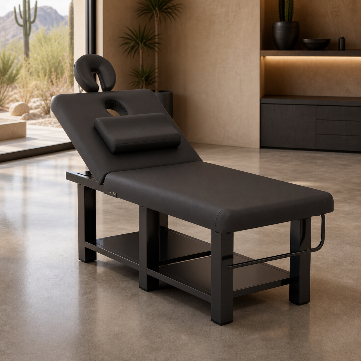 #2081 Heavy Duty Wide Stationary Massage Table Metal Frame PU Leather Spa Facial Professional Adjustable Massage Bed with Open-Chest & Headrest for Treatment Physical Therapy Tatoo Salon Equipment