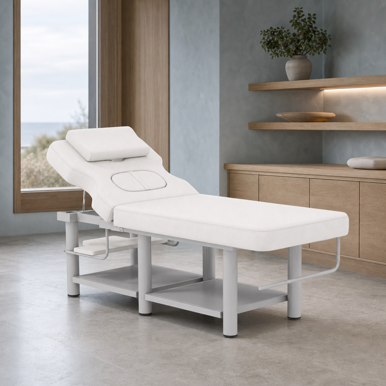 #2085 Heavy Duty Professional Stationary Massage Table, Wide Spa Facial Bed with Backrest