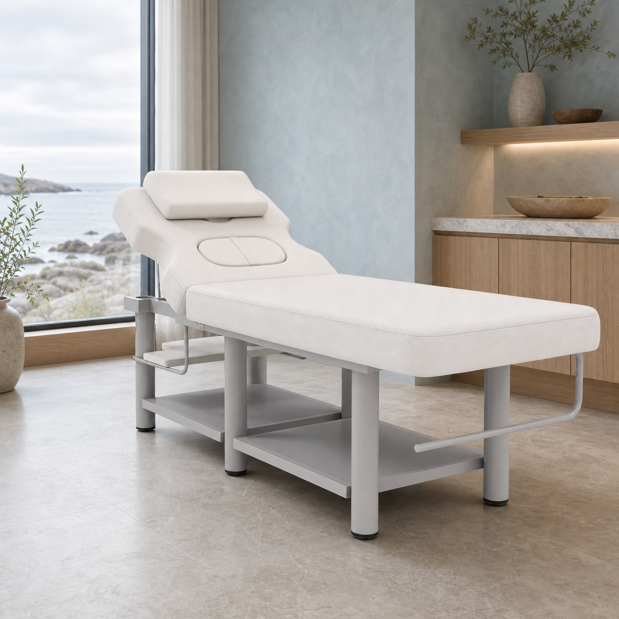 #2085 Heavy Duty Professional Stationary Massage Table, Wide Spa Facial Bed with Backrest
