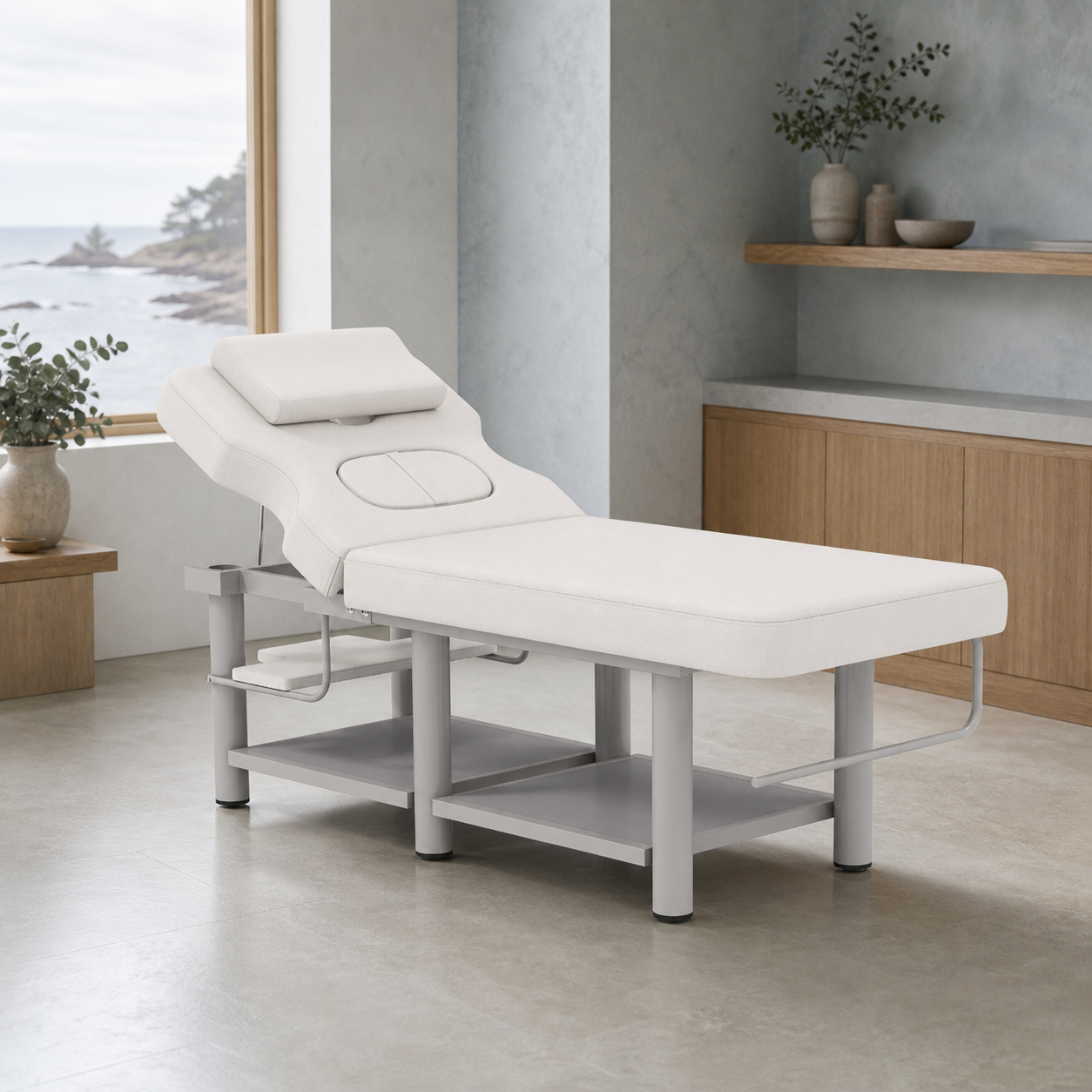 #2085 Heavy Duty Professional Stationary Massage Table, Wide Spa Facial Bed with Backrest