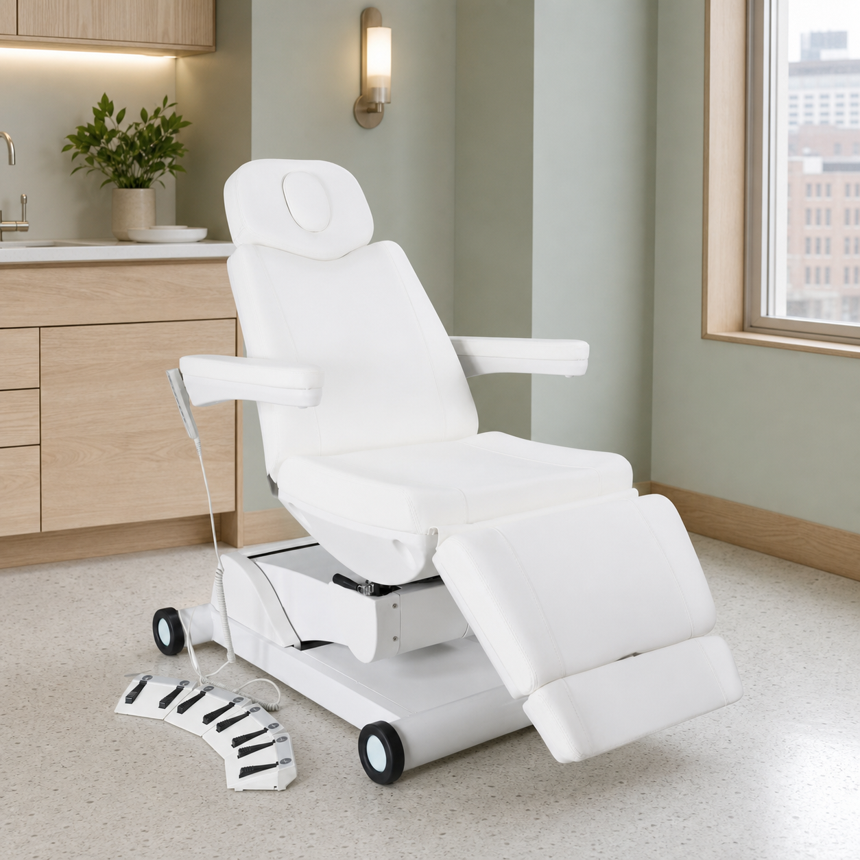 #2906 4 Motors Aesthetic Chair Dual Control Full Electrical Medical Facial Beds for Esthetician Beauty Bed Foldable Leg Cushion Podiatry Doctors Chair