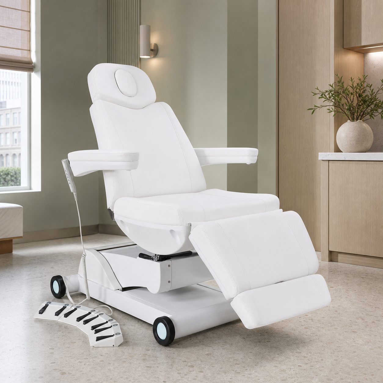 #2906 4 Motors Aesthetic Chair Dual Control Full Electrical Medical Facial Beds for Esthetician Beauty Bed Foldable Leg Cushion Podiatry Doctors Chair