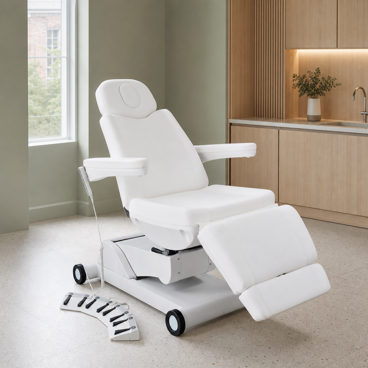 #2906 4 Motors Aesthetic Chair Dual Control Full Electrical Medical Facial Beds for Esthetician Beauty Bed Foldable Leg Cushion Podiatry Doctors Chair